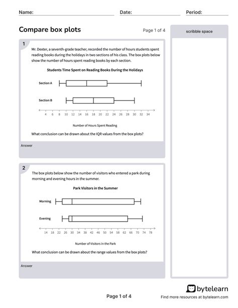 comparing distributions of box plots|comparing box plots worksheet pdf.